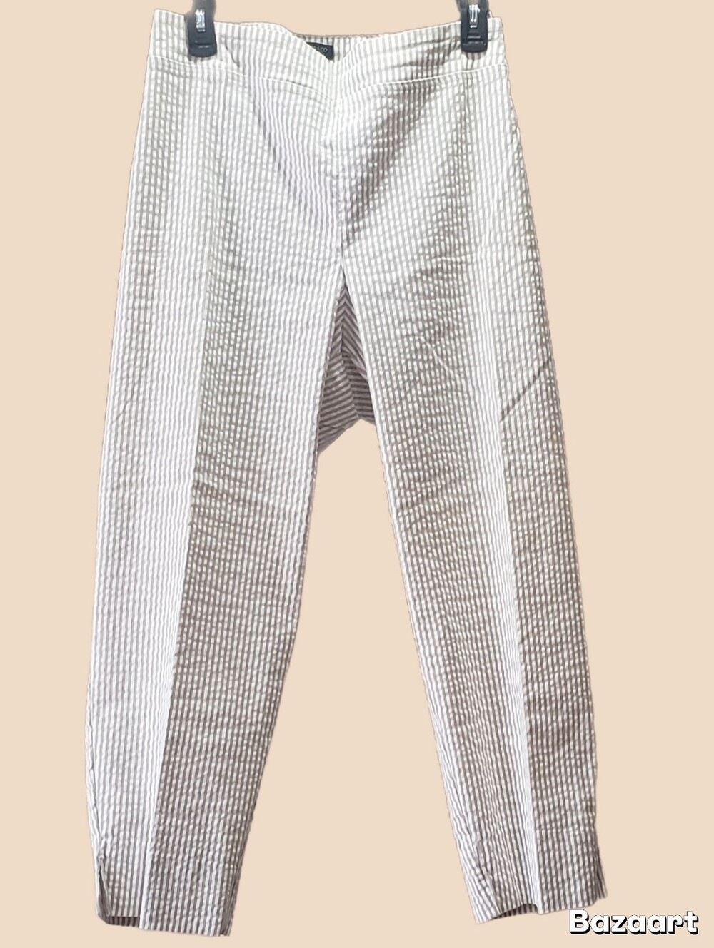 Jones & Co Striped Linen Blend Ankle & Cropped Pants In Beige & White, Size 22W